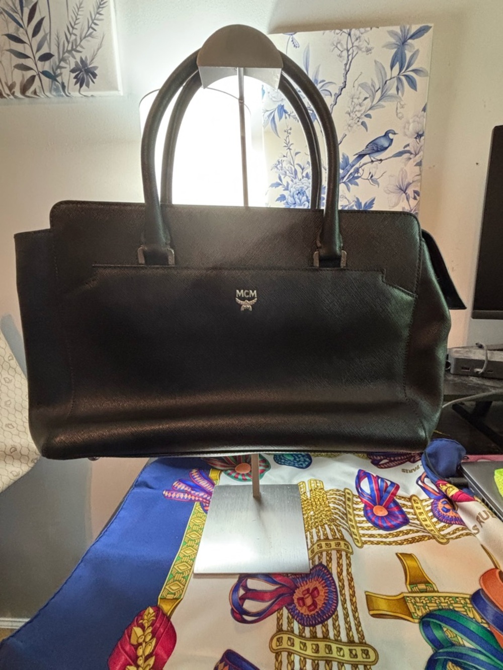 Pristine MCM Saffiano Leather Tote – Classic Black with Silver Hardware